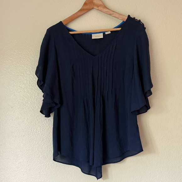 MAEVE Dark Blue Pleated Blouse - Picture 1 of 6